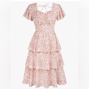 Squared Neck Tiered Truffle A-line swing Midi Dress NWOT